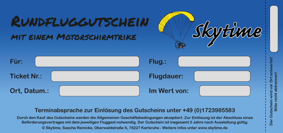 Skytime Rundfluggutschein Vorderseite