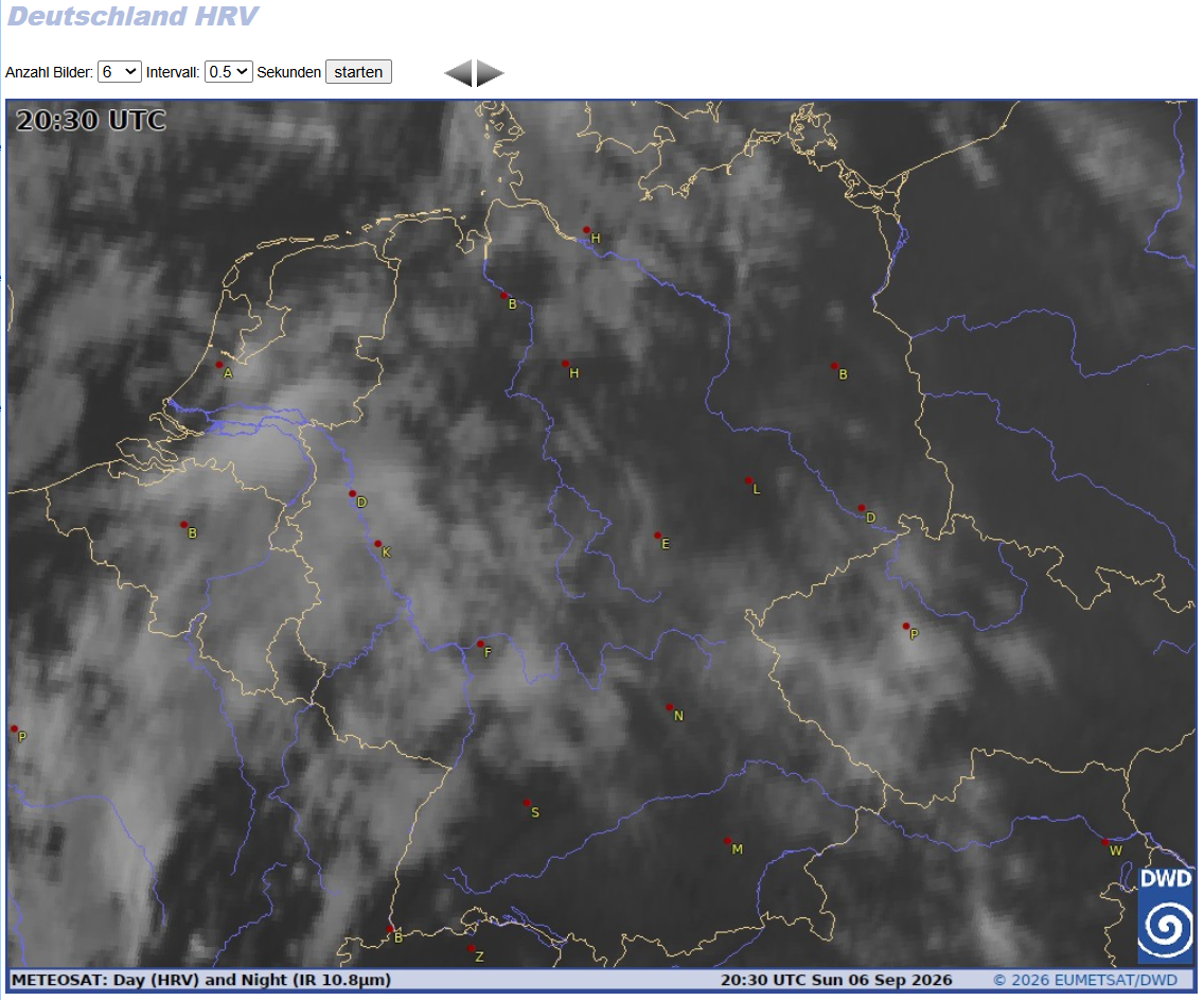 DWD HRV Satellitenbild eines Beispieltags