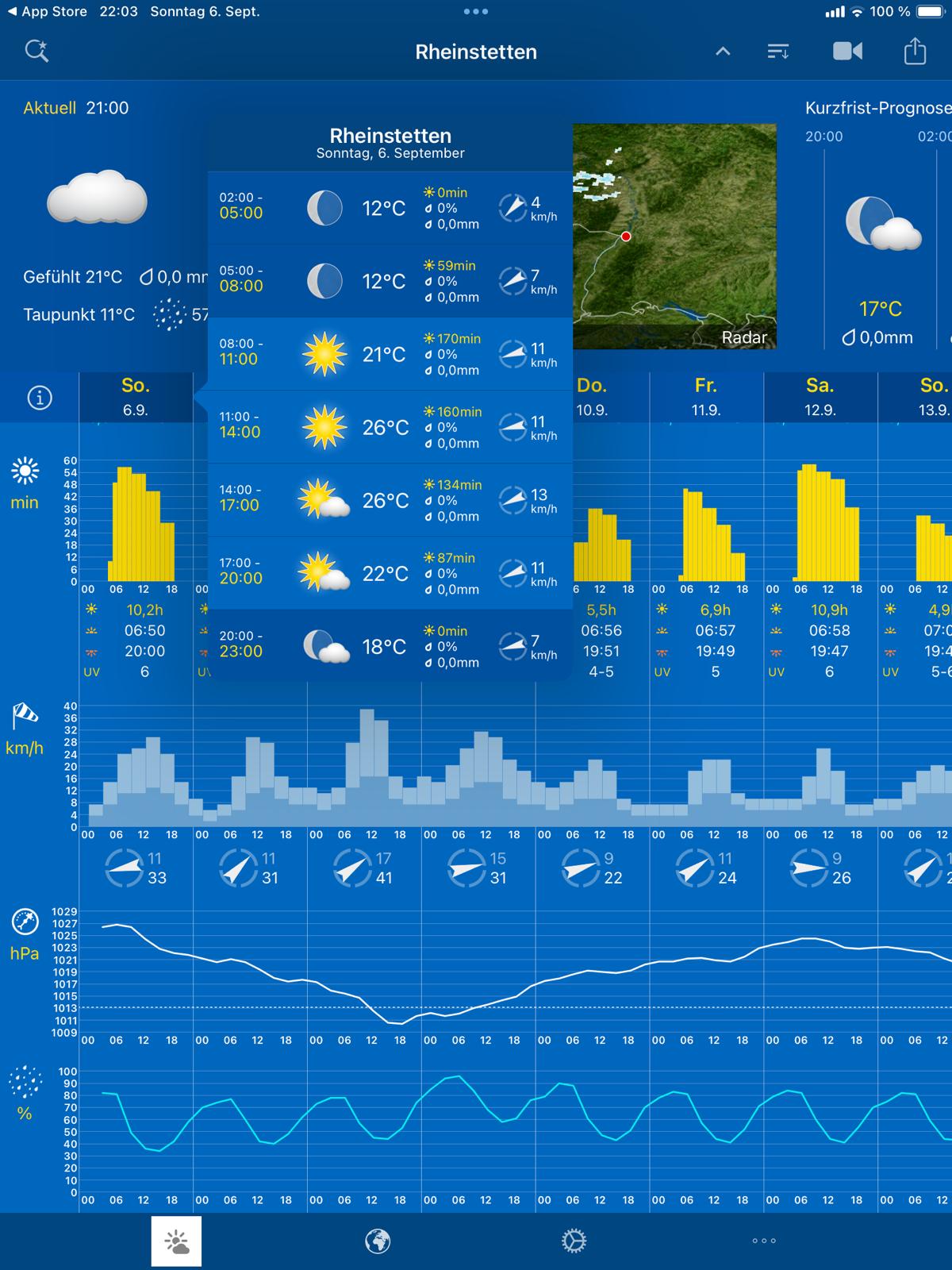 WeatherPro Tagesübersicht eines Beispieltags
